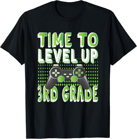 Time To Level Up 3rd Grade Kids Video Game Theme Party T-Shirt - T-Shirt | Black