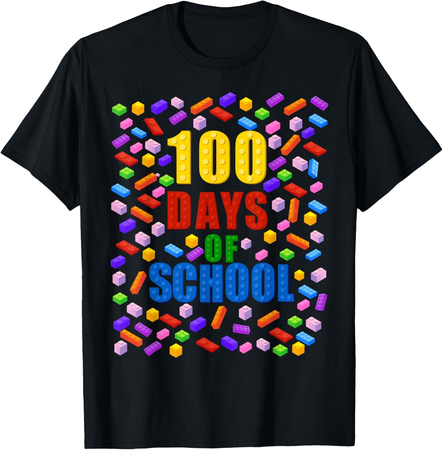 100 Days Of School Building Bricks Blocks 100th Day T-Shirt - T-Shirt | Black
