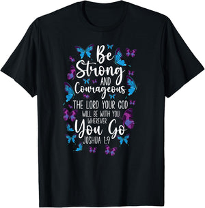 Christian Bible Verse Quote Butterfly Joshua 1:9 T-Shirt - T-Shirt | Black