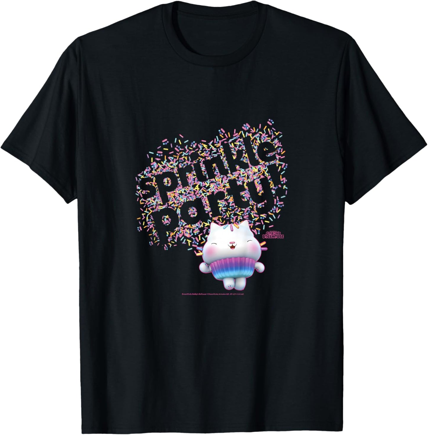 Kids Gabby's Dollhouse Cakey Cat Sprinkle Party T-Shirt - T-Shirt | Black