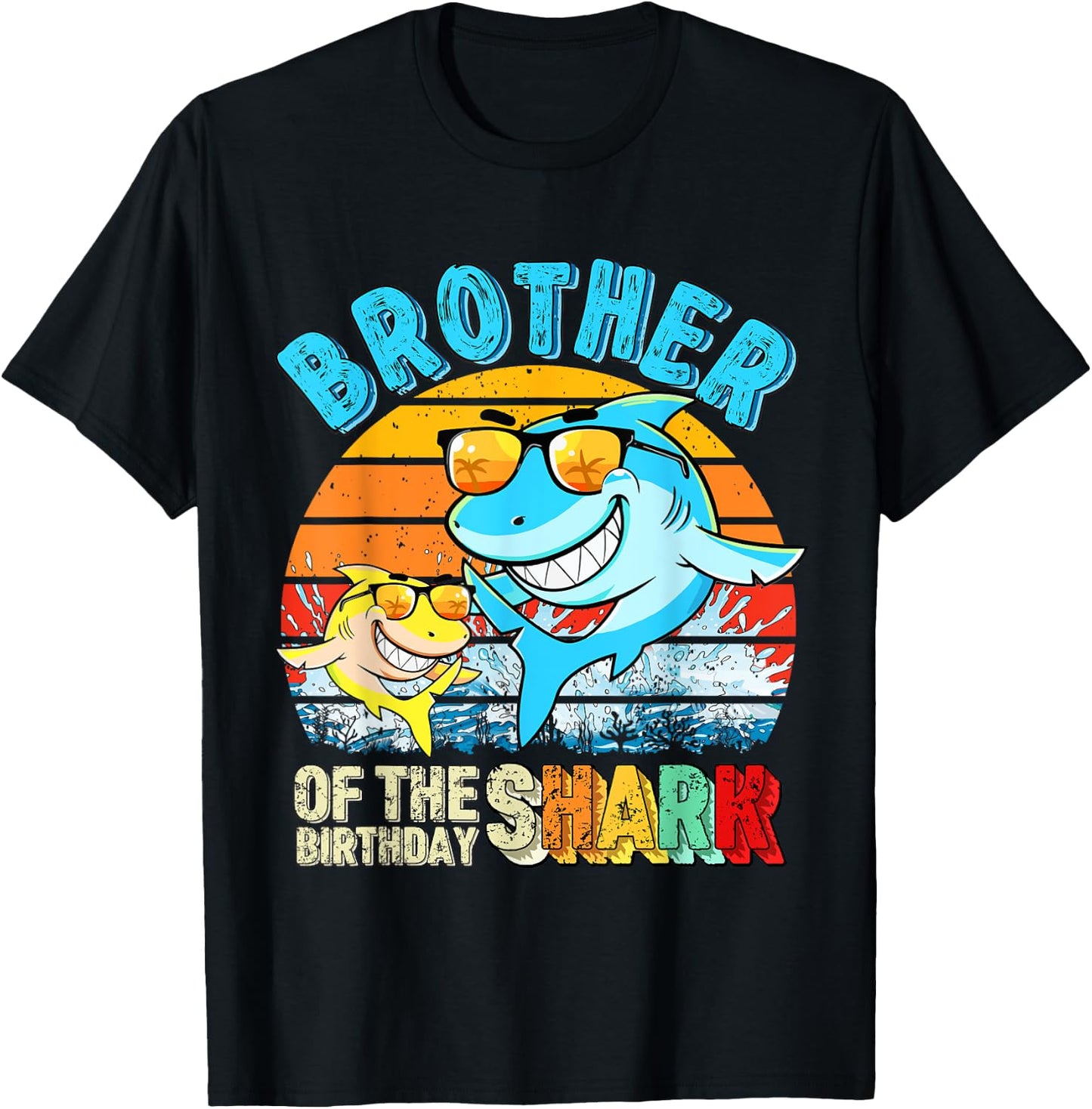 Brother Of The Birthday Shark Family Brother Shark Birthday T-Shirt - T-Shirt | Black