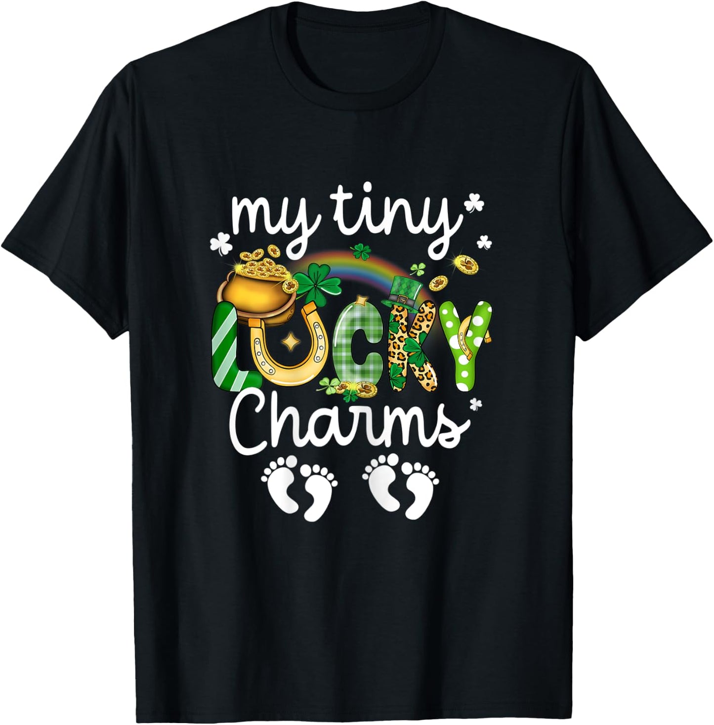 My Tiny Lucky Charms Pregnancy Reveal St Patrick's Day Twin T-Shirt - T-Shirt | Black