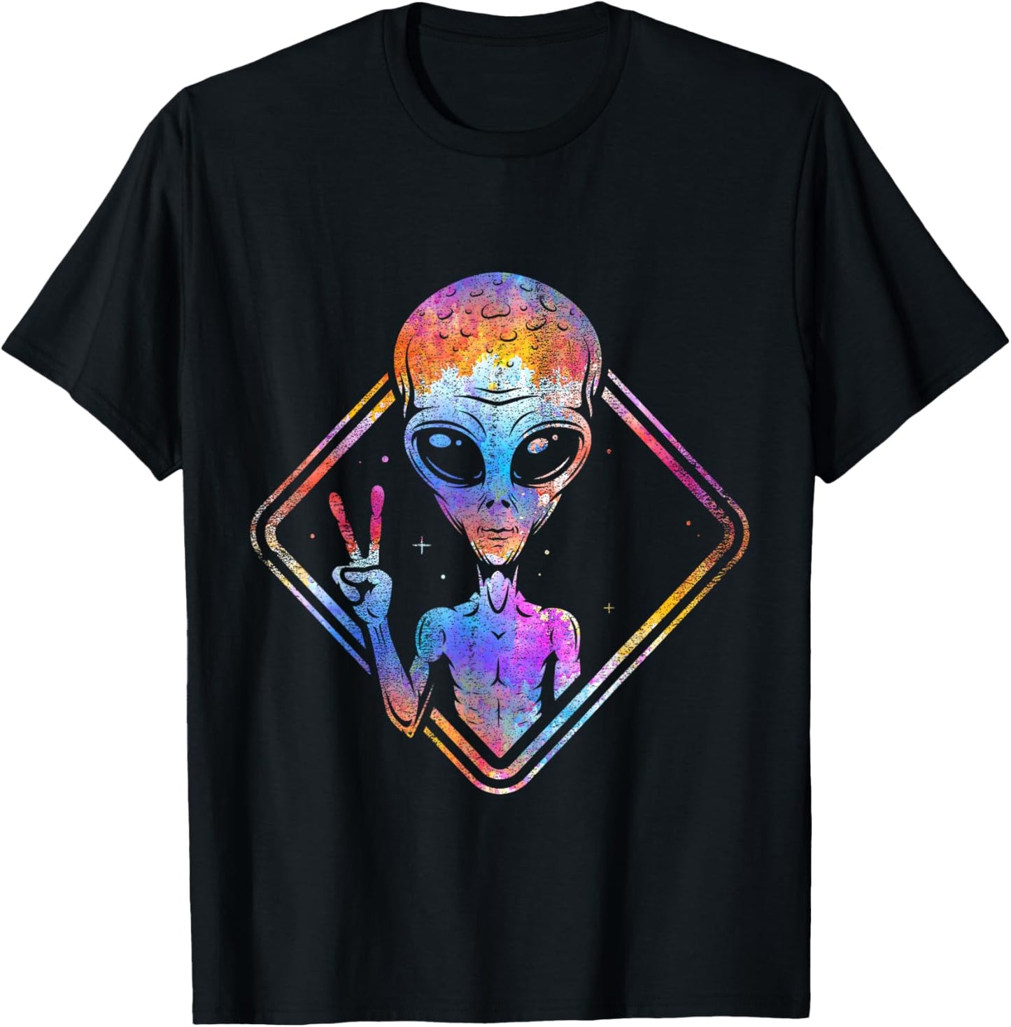 Hippie Peace Sign Outer Space Gift Alien T-Shirt - T-Shirt | Black