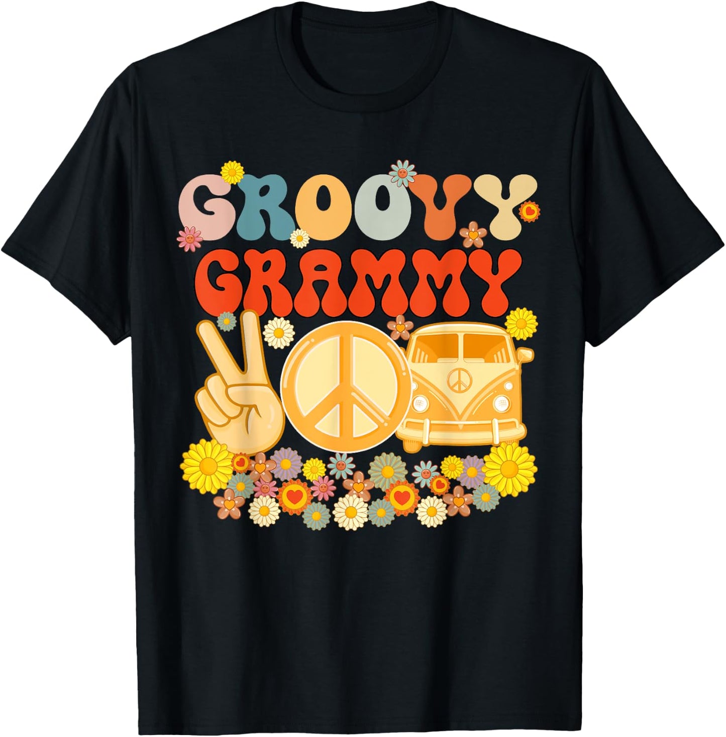 Groovy Grammy Retro Matching Family Baby Shower Mother's Day T-Shirt - T-Shirt | Black