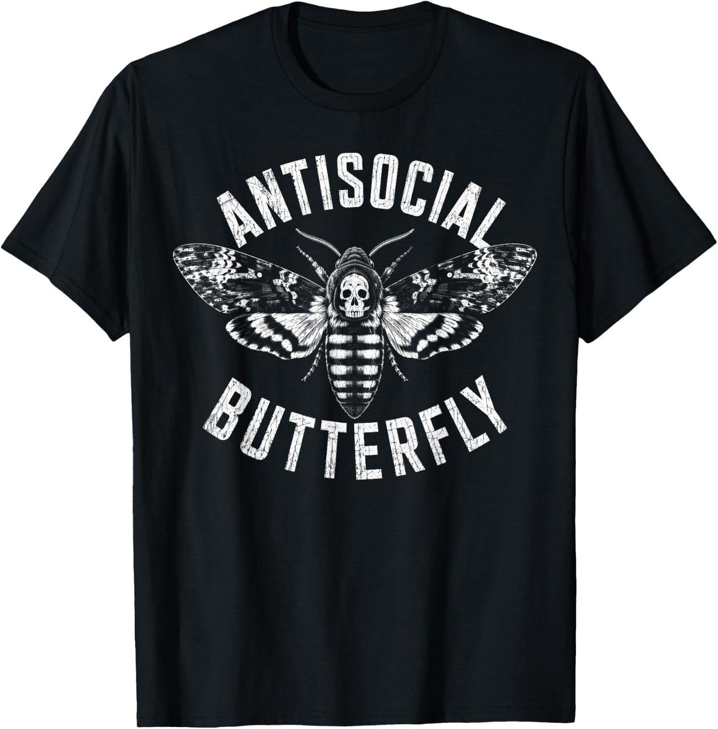 Antisocial Butterfly Death Moth Skull Goth Humor T-Shirt - T-Shirt | Black