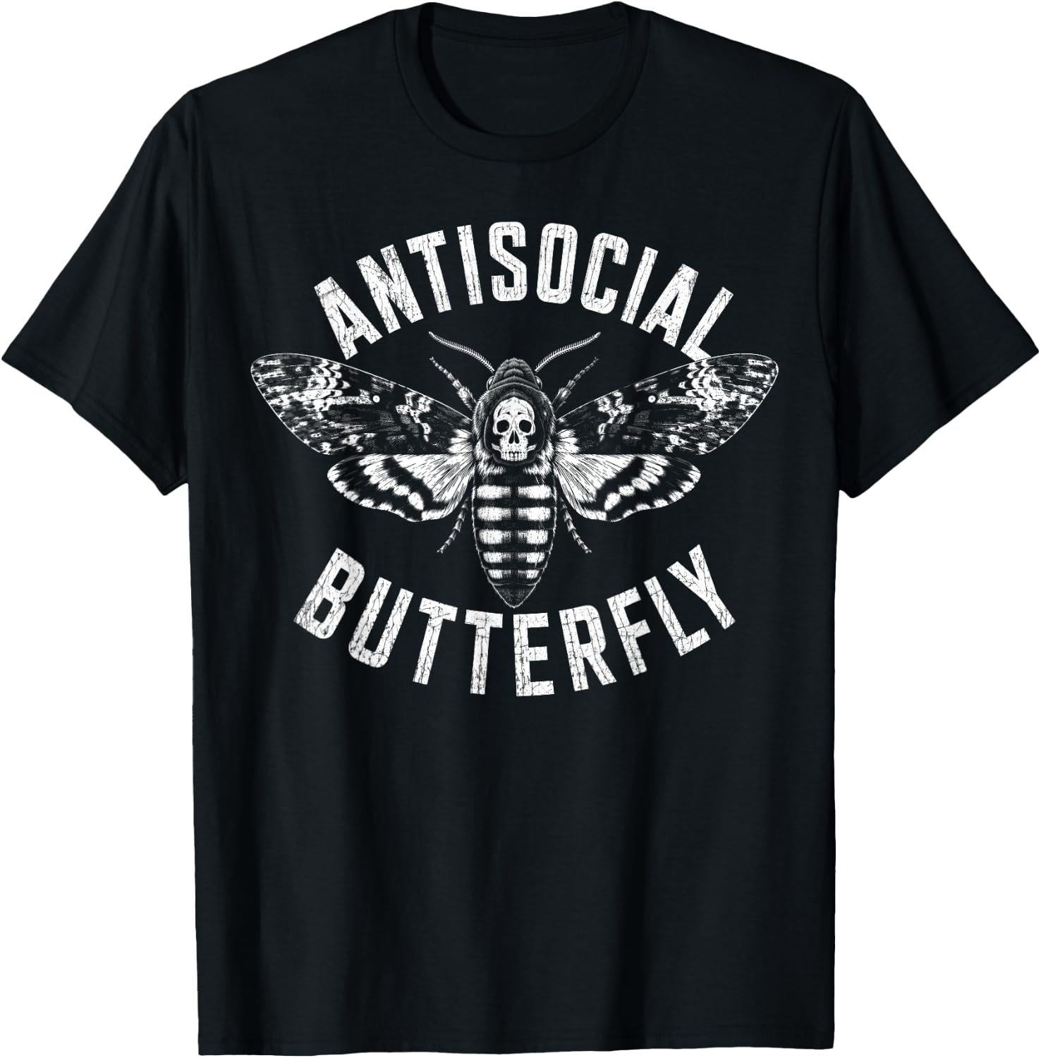 Antisocial Butterfly Death Moth Skull Goth Humor T-Shirt - T-Shirt | Black