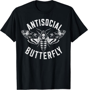 Antisocial Butterfly Death Moth Skull Goth Humor T-Shirt - T-Shirt | Black