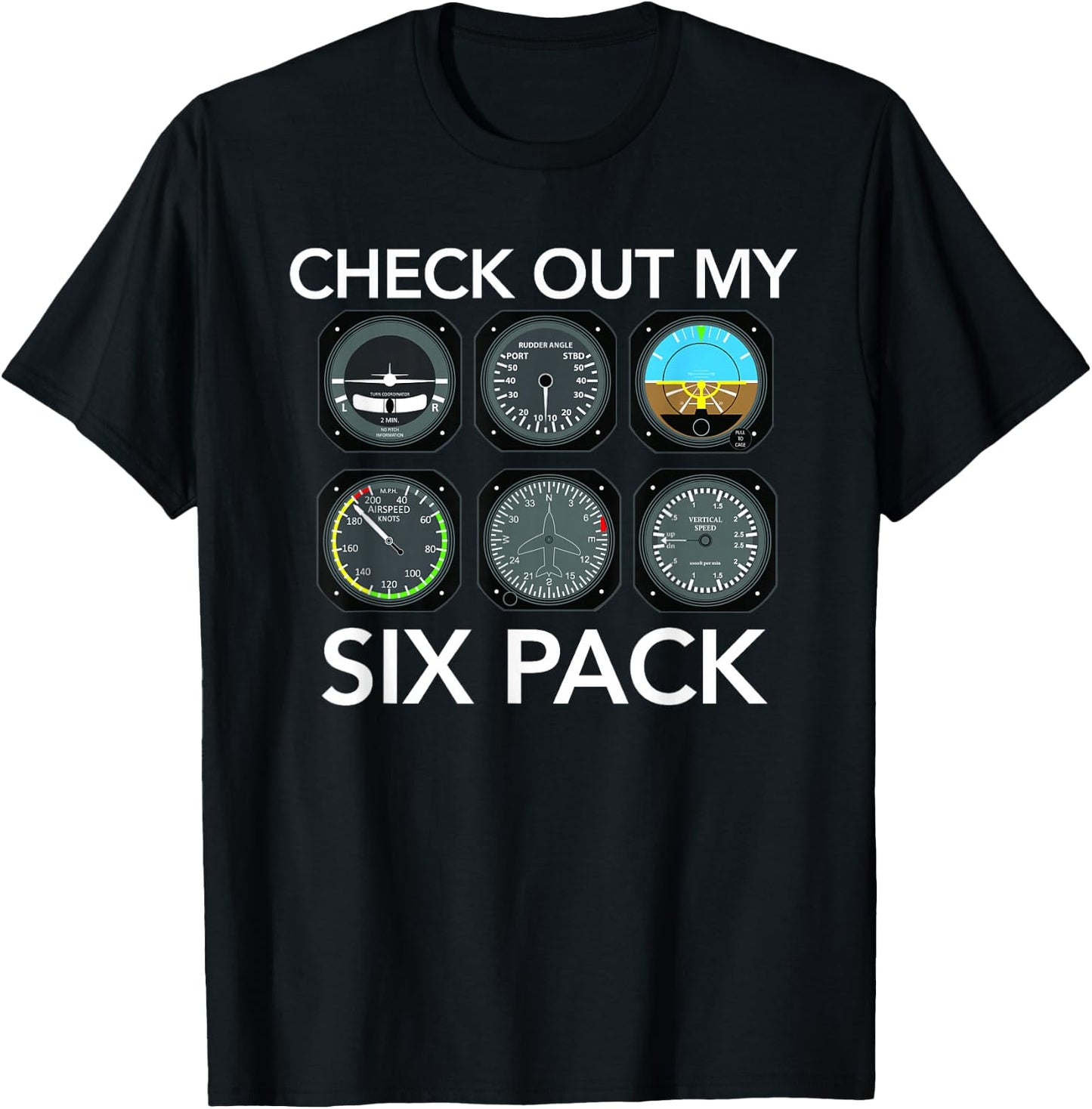 Check Out My Six Pack Funny Aviation Pilot Flying Xmas Gift T-Shirt - T-Shirt | Black