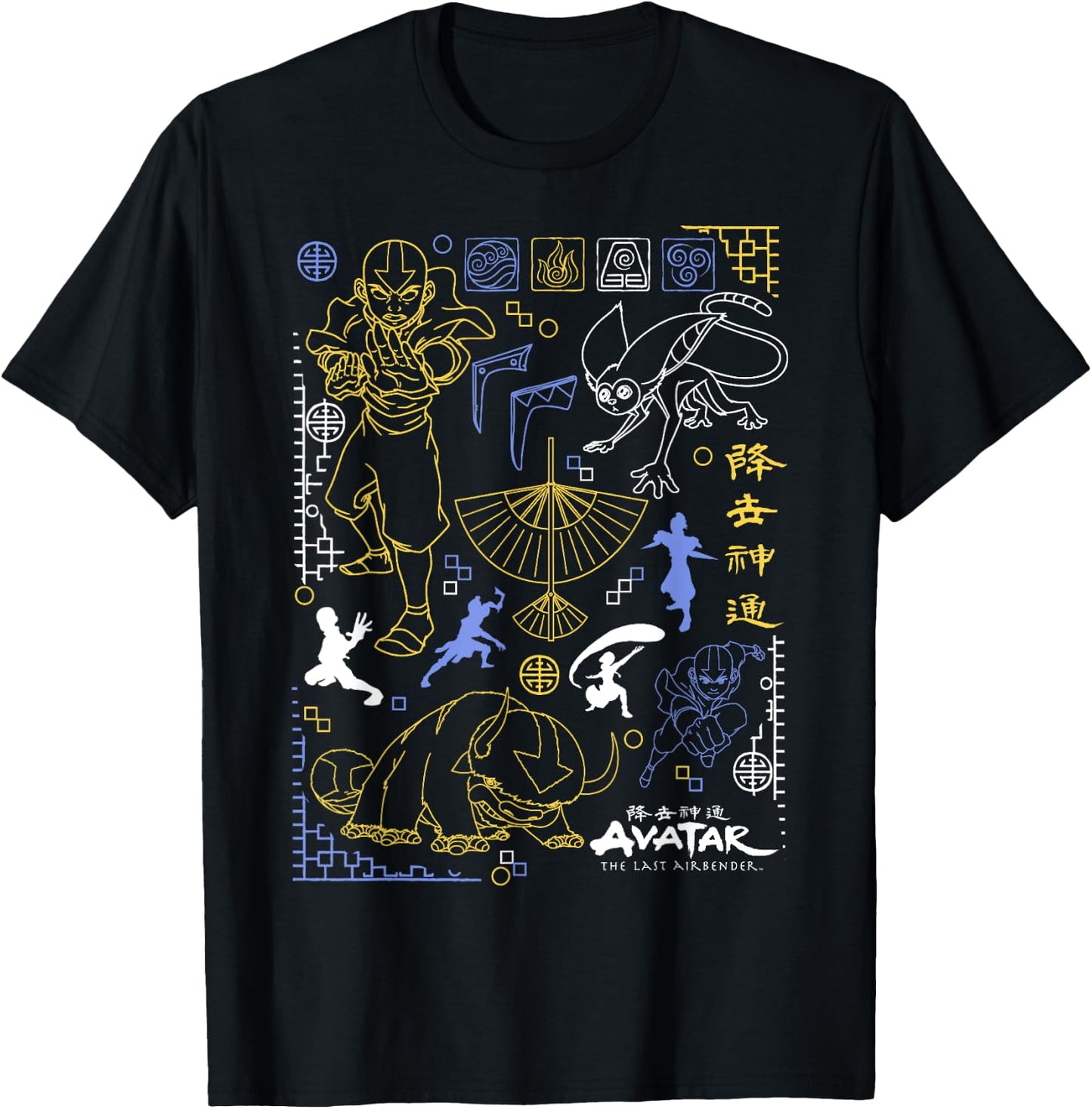 Avatar: The Last Airbender Character Line Art T-Shirt - T-Shirt | Black