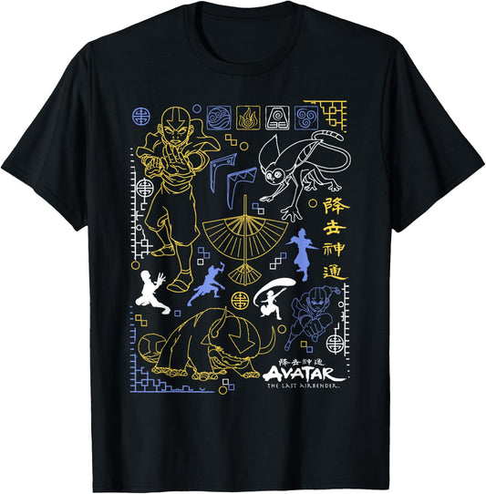 Avatar: The Last Airbender Character Line Art T-Shirt - T-Shirt | Black