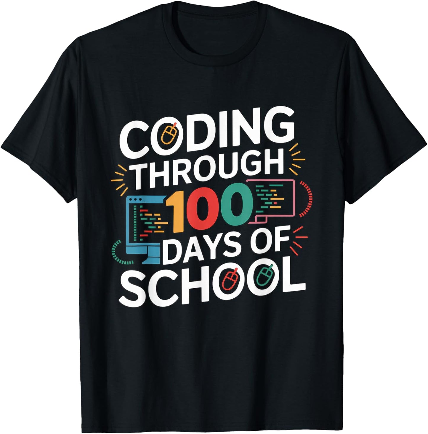 Coding Through 100 Days of School Kids Tech-Lover School T-Shirt - T-Shirt | Black