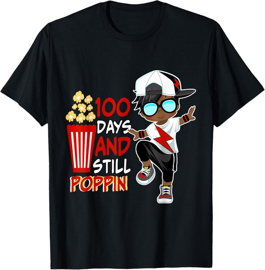 100 Days of School and Still Poppin African American Boy T-Shirt - T-Shirt | Black