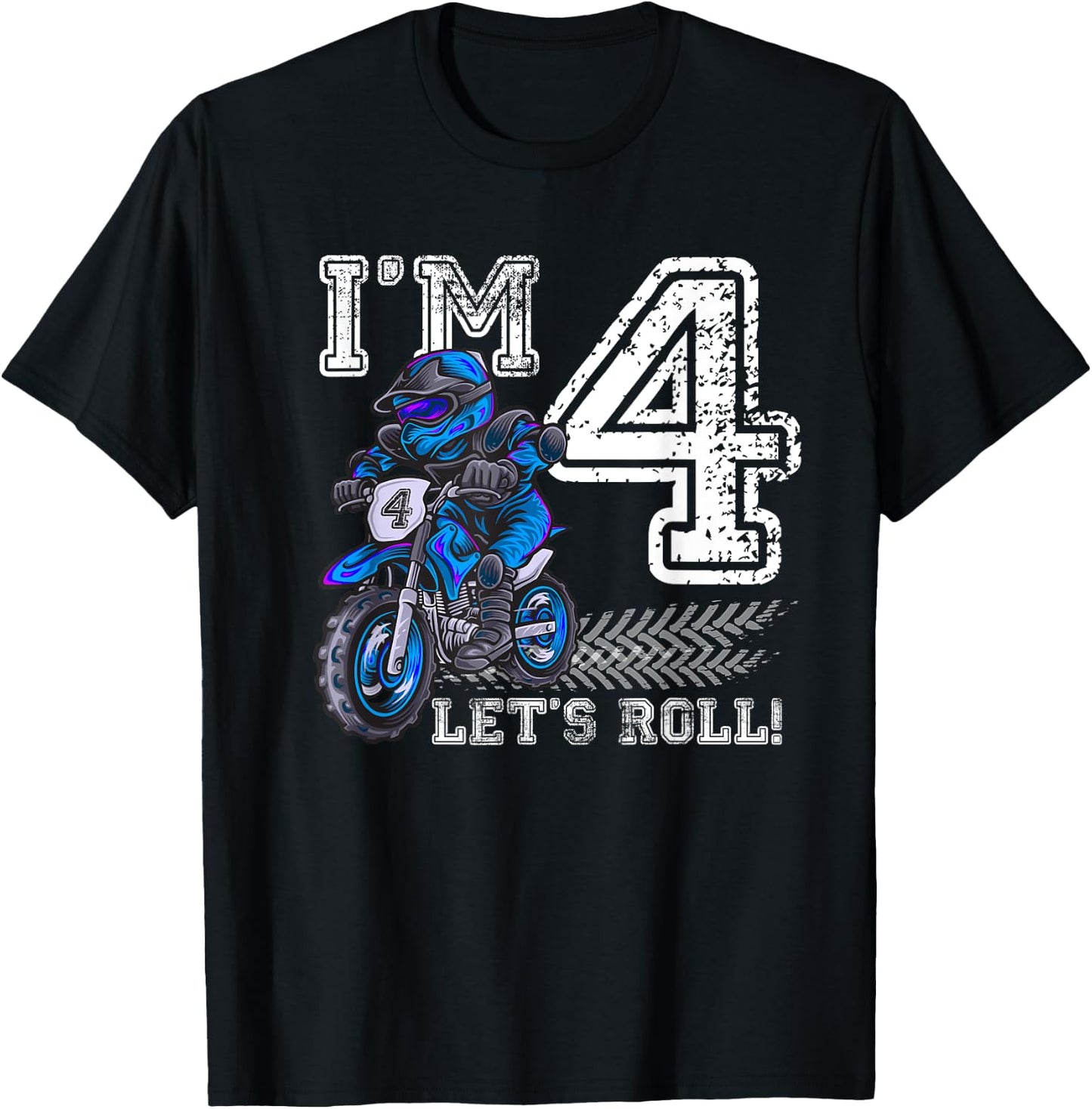 I'm 4 Let's Roll 4th Birthday Dirt Bike Motocross Kids T-Shirt - T-Shirt | Black