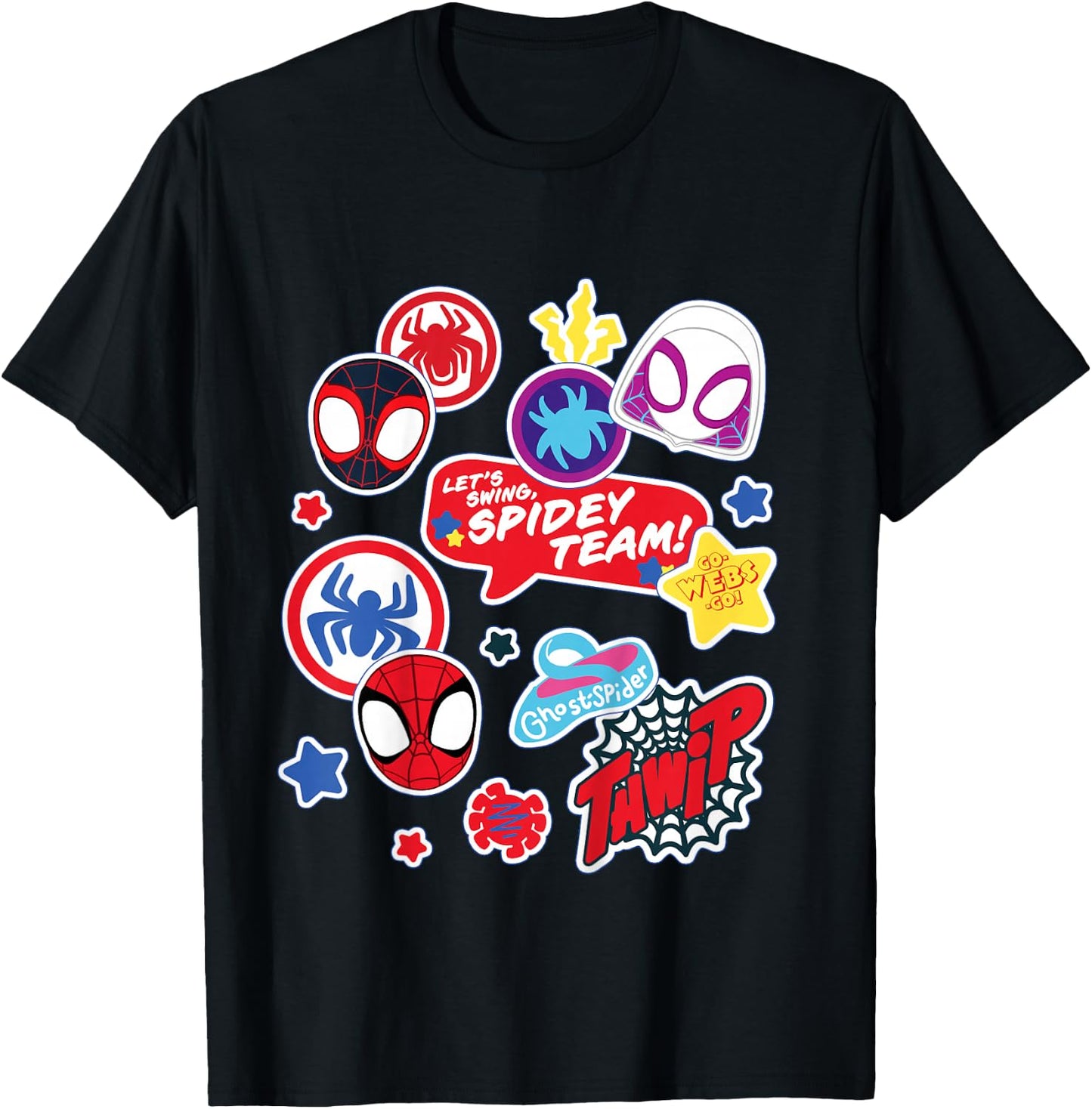 Kids Marvel Spidey and His Amazing Friends Spidey Team Stickers T-Shirt - T-Shirt | Black