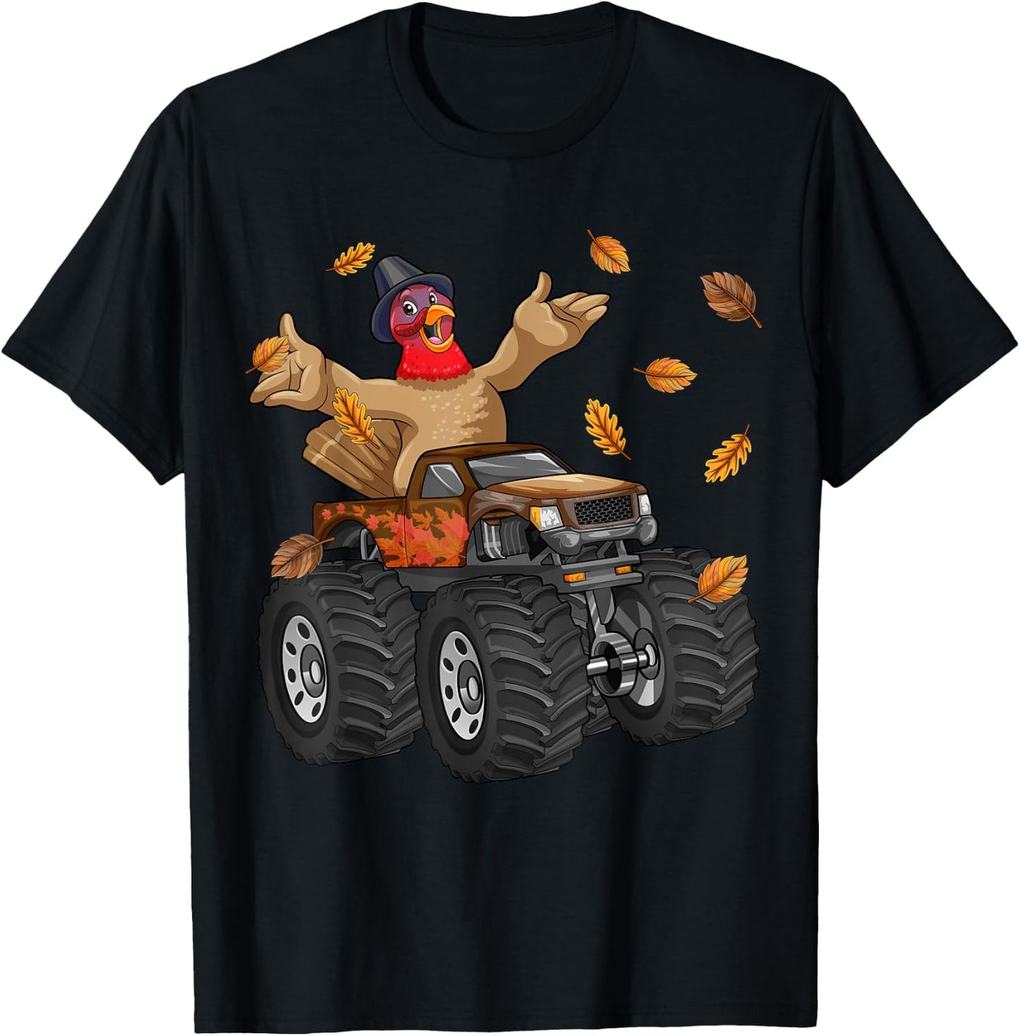 Thanksgiving Turkey Riding Monster Truck Funny Boys Kids T-Shirt - T-Shirt | Black