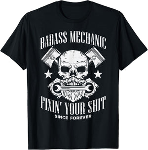 Badass Mechanic Cool Car Auto Mechanic Garage Men Dad T-Shirt - T-Shirt | Black