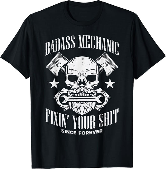 Badass Mechanic Cool Car Auto Mechanic Garage Men Dad T-Shirt - T-Shirt | Black