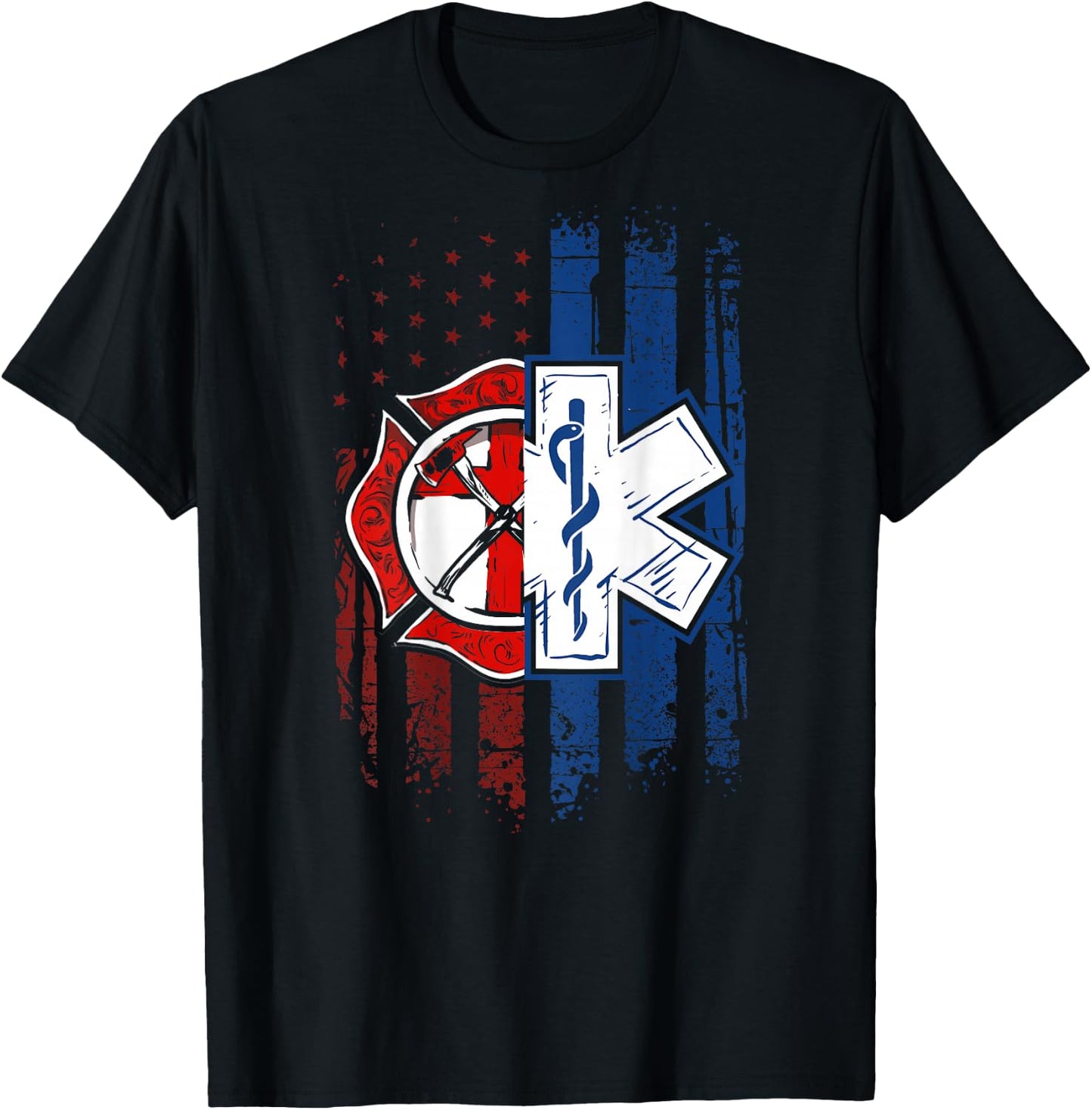Patriotic Paramedic Firefighter EMT USA Flag EMS T-Shirt - T-Shirt | Black