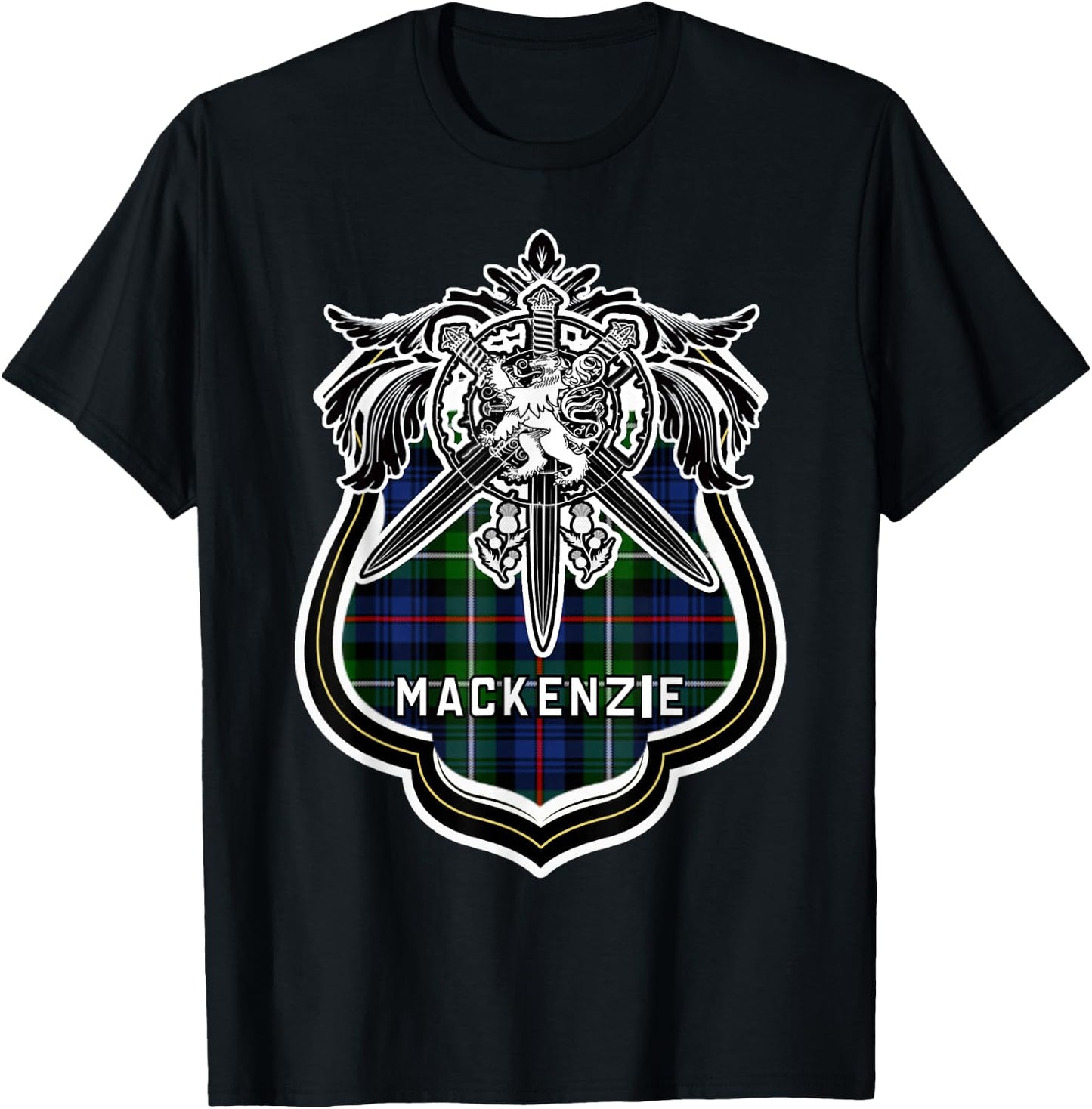 MacKenzie Scottish Clan Family Tartan Lion Sword Name T-Shirt - T-Shirt | Black