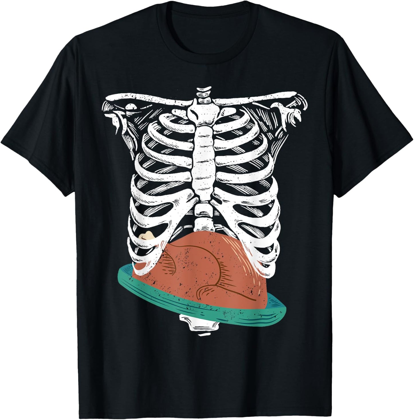Thanksgiving turkey in ribcage skeleton Xray T-Shirt - T-Shirt | Black