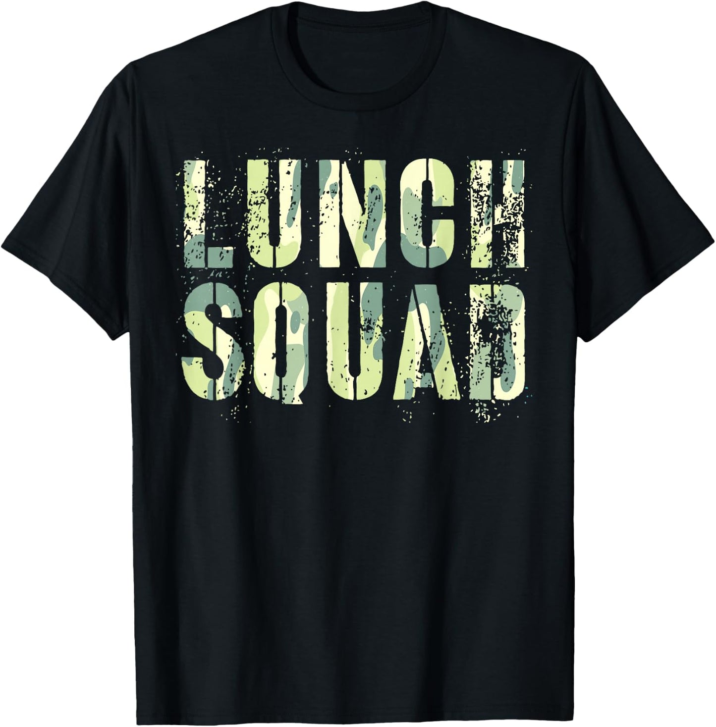 Camo LUNCH SQUAD Vintage School Office Food Service Crew T-Shirt - T-Shirt | Black