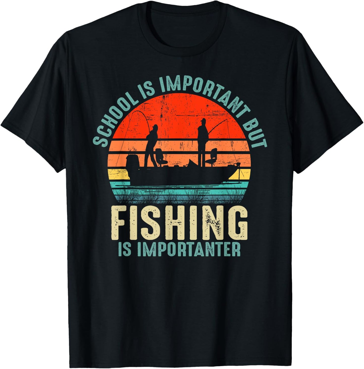 School Is Important But Fishing Is Importanter Boys Kids T-Shirt - T-Shirt | Black