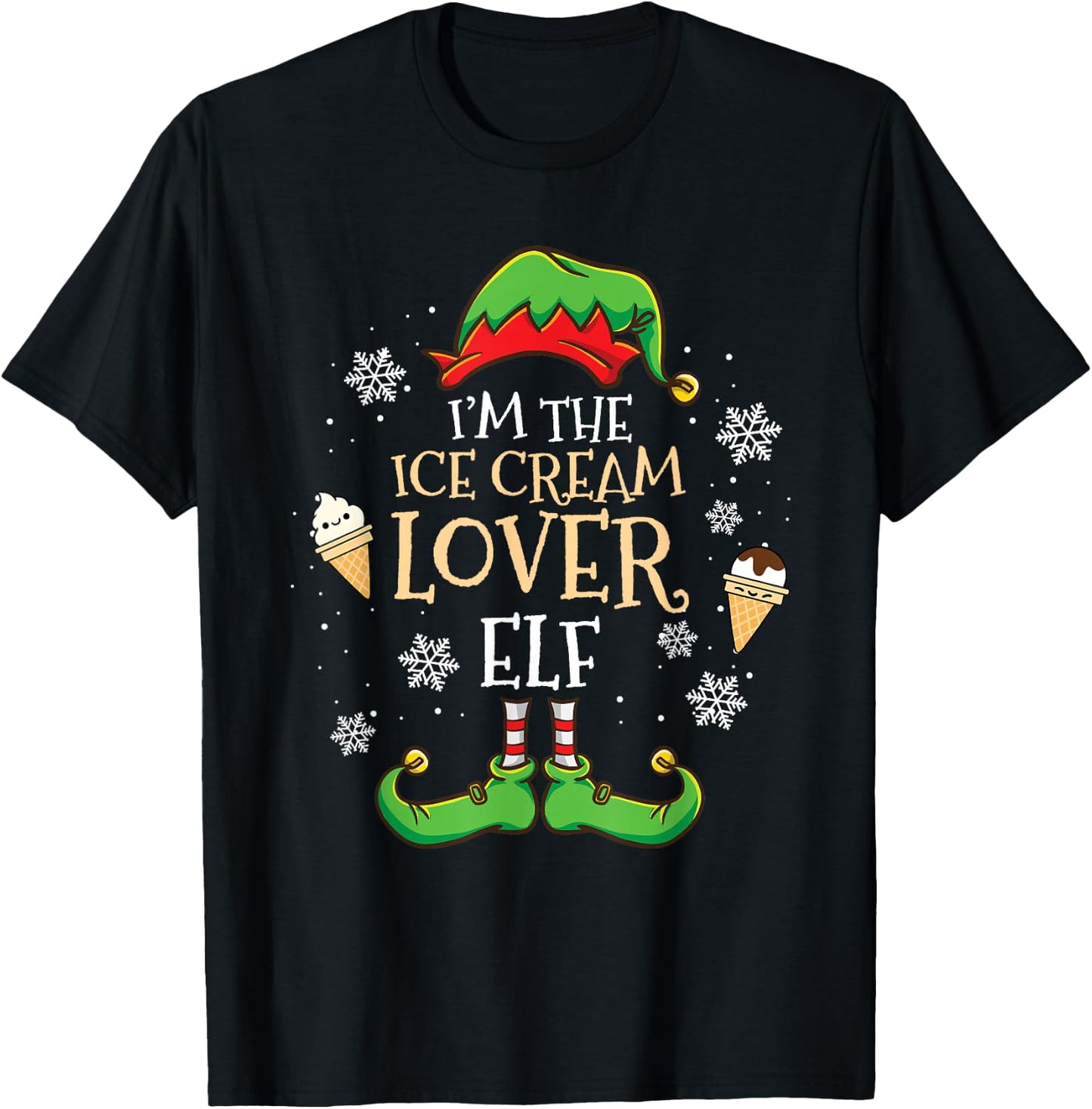 Im The Ice Cream Lover Elf Christmas T-Shirt - T-Shirt | Black