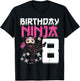 Birthday Ninja 8 Girl Pink Shinobi Themed 8th B-Day Party T-Shirt - T-Shirt | Black