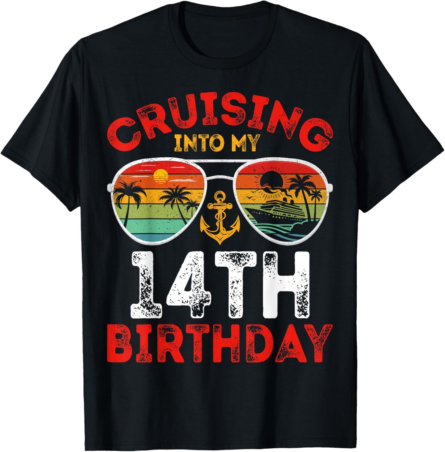 Cruise Vacation 14 Years Old Cruising Into My 14th Birthday T-Shirt - T-Shirt | Black