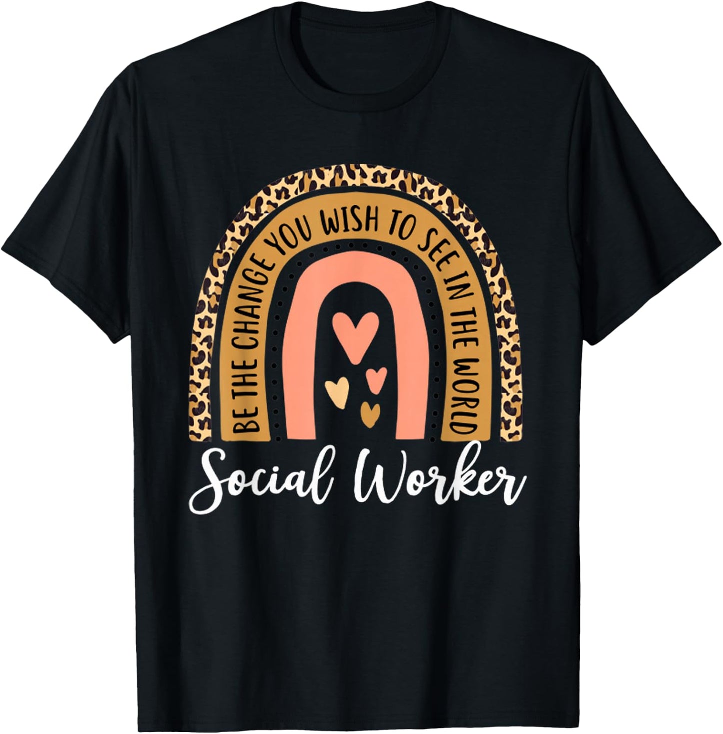 Social Worker Leopard Rainbow Funny Work Love T-Shirt - T-Shirt | Black