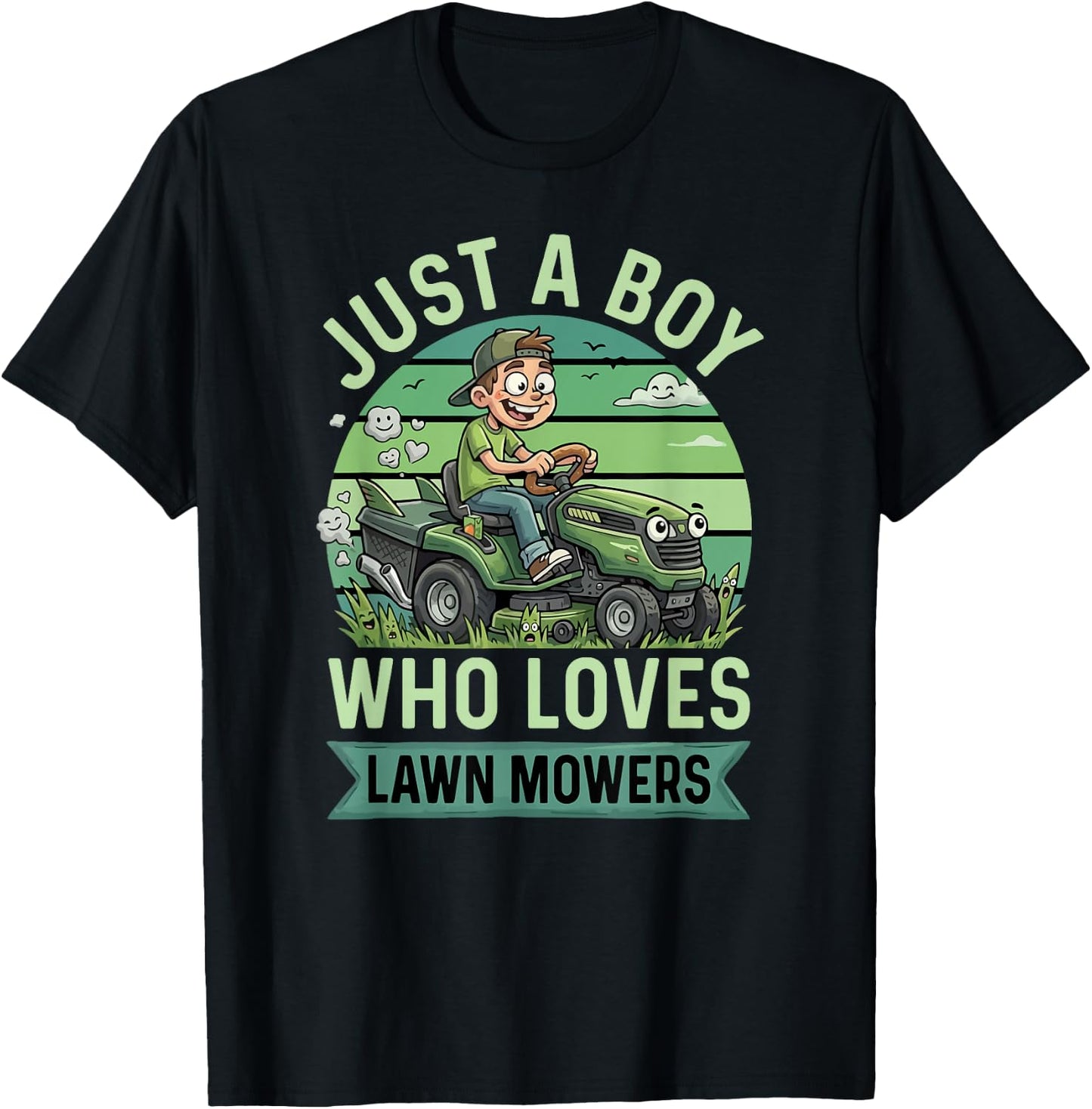 Funny Lawn Mowing Boys Kids Lawn Mower Gardening T-Shirt - T-Shirt | Black