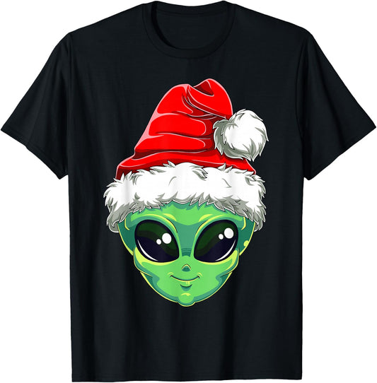 Christmas Alien Santa Costume Funny UFO Santa Hat Xmas Kids T-Shirt - T-Shirt | Black