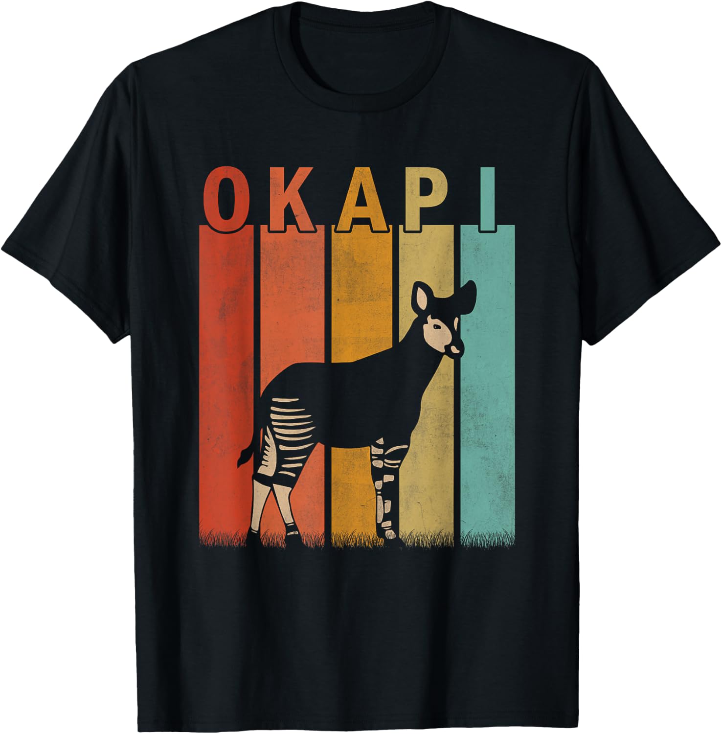 Distressed Okapi Lover Men Women Kid Cute Okapi Retro T-Shirt - T-Shirt | Black
