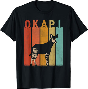 Distressed Okapi Lover Men Women Kid Cute Okapi Retro T-Shirt - T-Shirt | Black