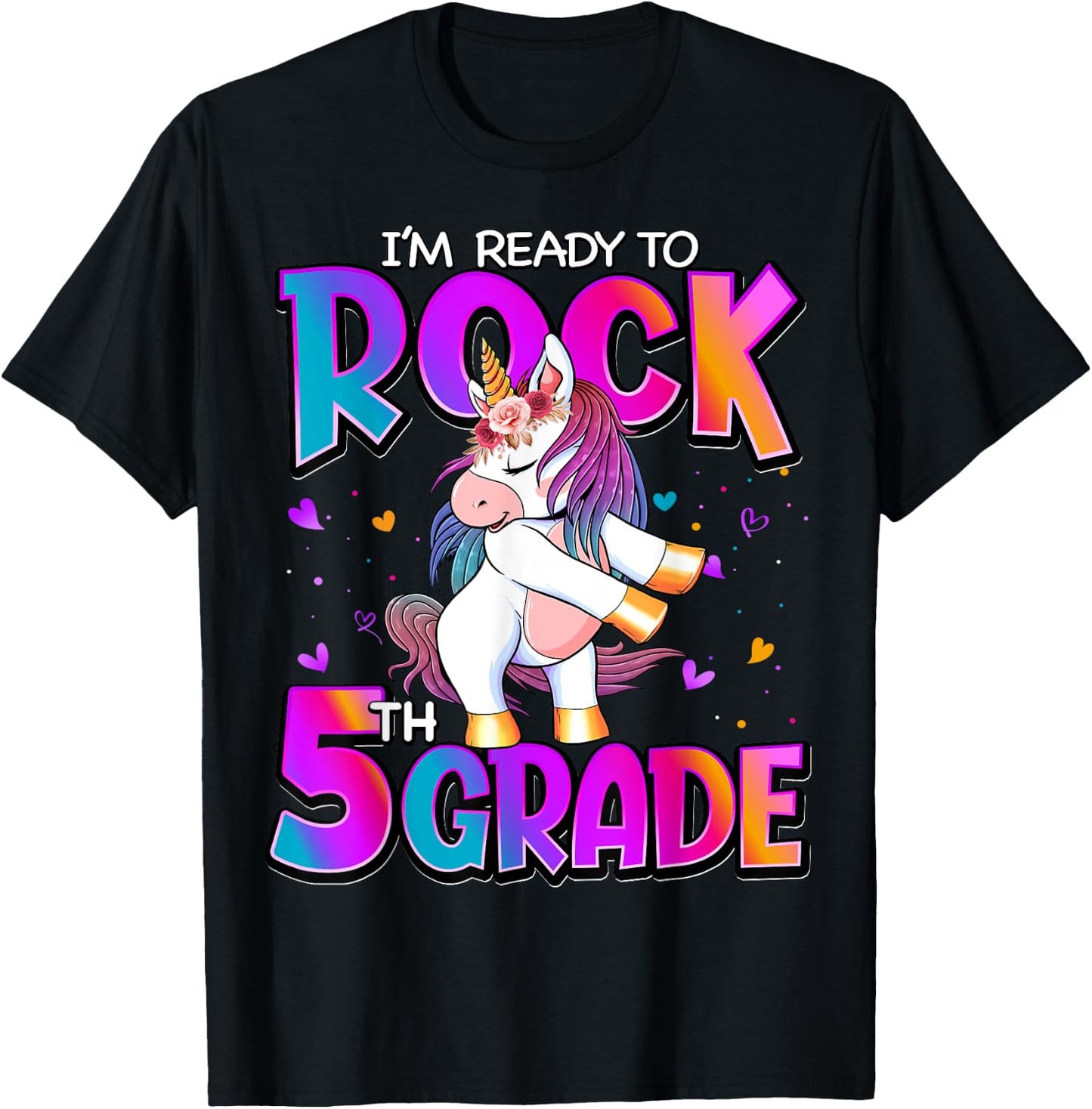 I'm Ready To Rock 5th Grade Unicorn Back To School Girls T-Shirt - T-Shirt | Black