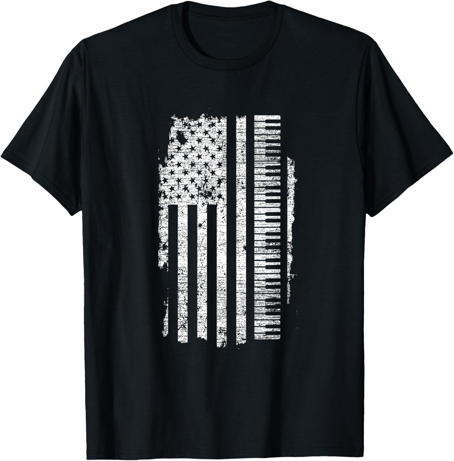 Piano - Keyboard USA Flag Pianist Gifts Music T-Shirt - T-Shirt | Black