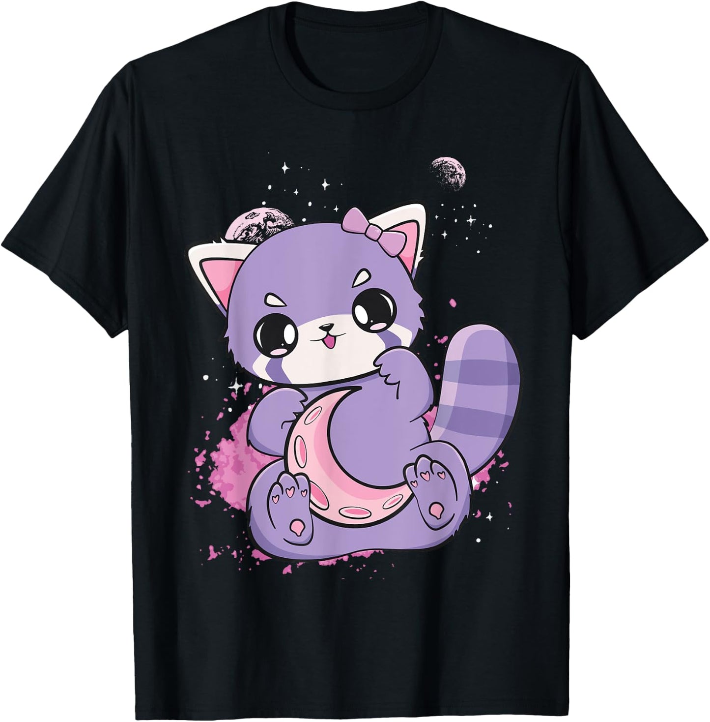 Pink Decora Fairy Kei Red Panda Moon Otaku Anime Nugoth T-Shirt - T-Shirt | Black
