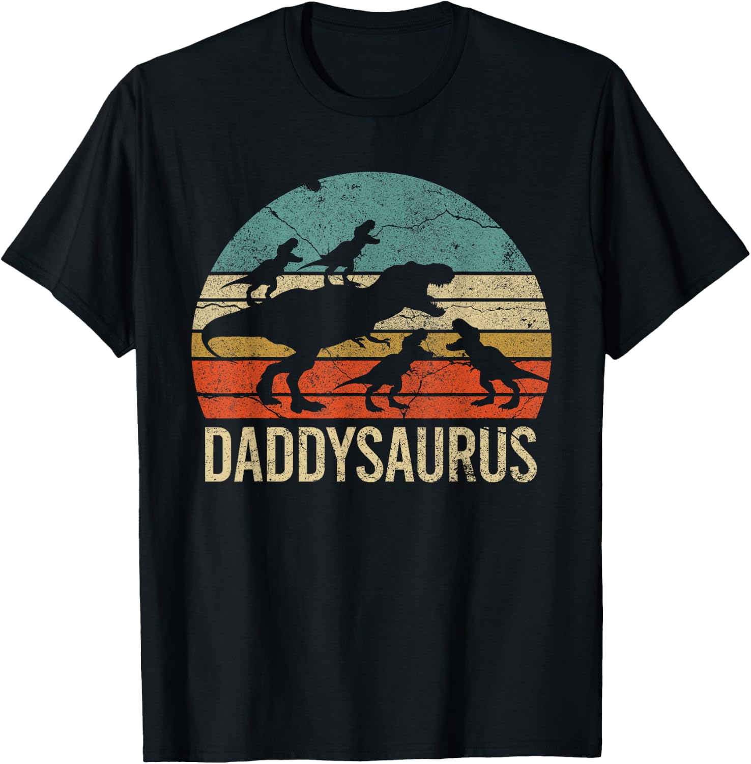 Daddy Dinosaur Daddysaurus 4 four kids Gift Father Day T-Shirt - T-Shirt | Black