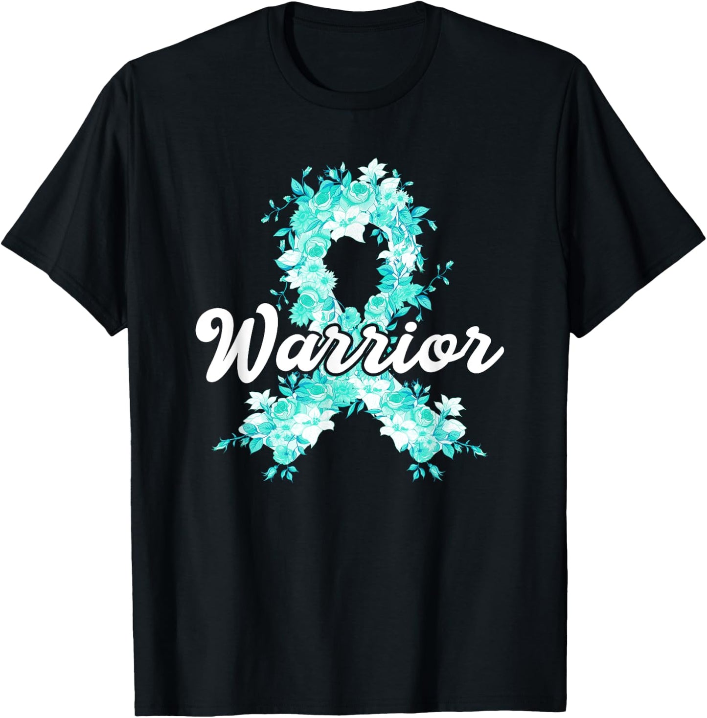 Ovarian Cancer Warrior Awareness Teal Ribbon Survivor T-Shirt - T-Shirt | Black