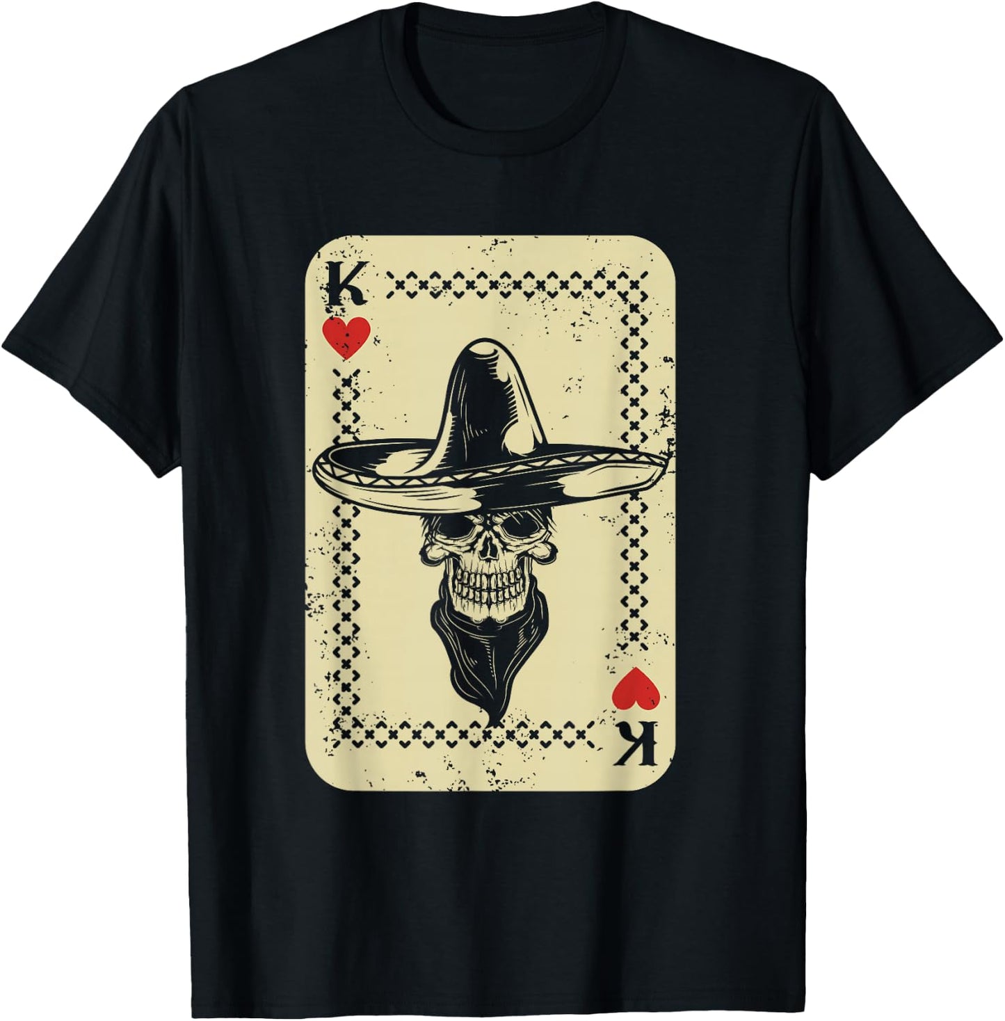 Poker King Mexico Sugar Skull Calavera Cards Player Cowboy T-Shirt - T-Shirt | Black