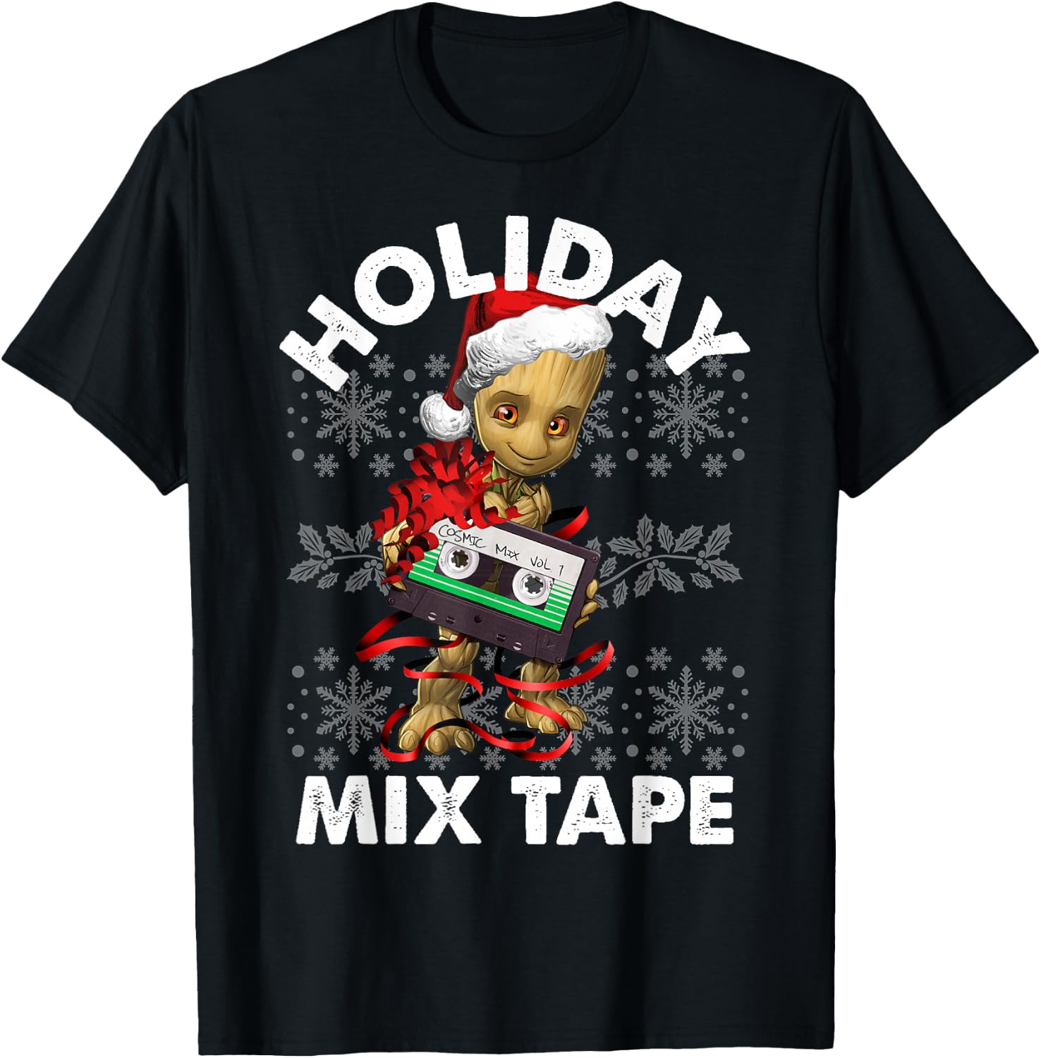Marvel Guardians of The Galaxy Groot Mix Tape Christmas T-Shirt - T-Shirt | Black