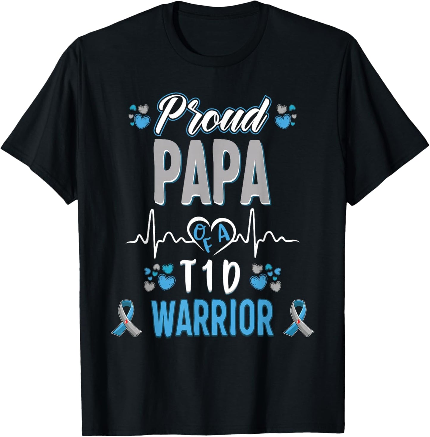 T1D proud Papa Diabetes awareness Type 1 Pancreas Insulin T-Shirt - T-Shirt | Black
