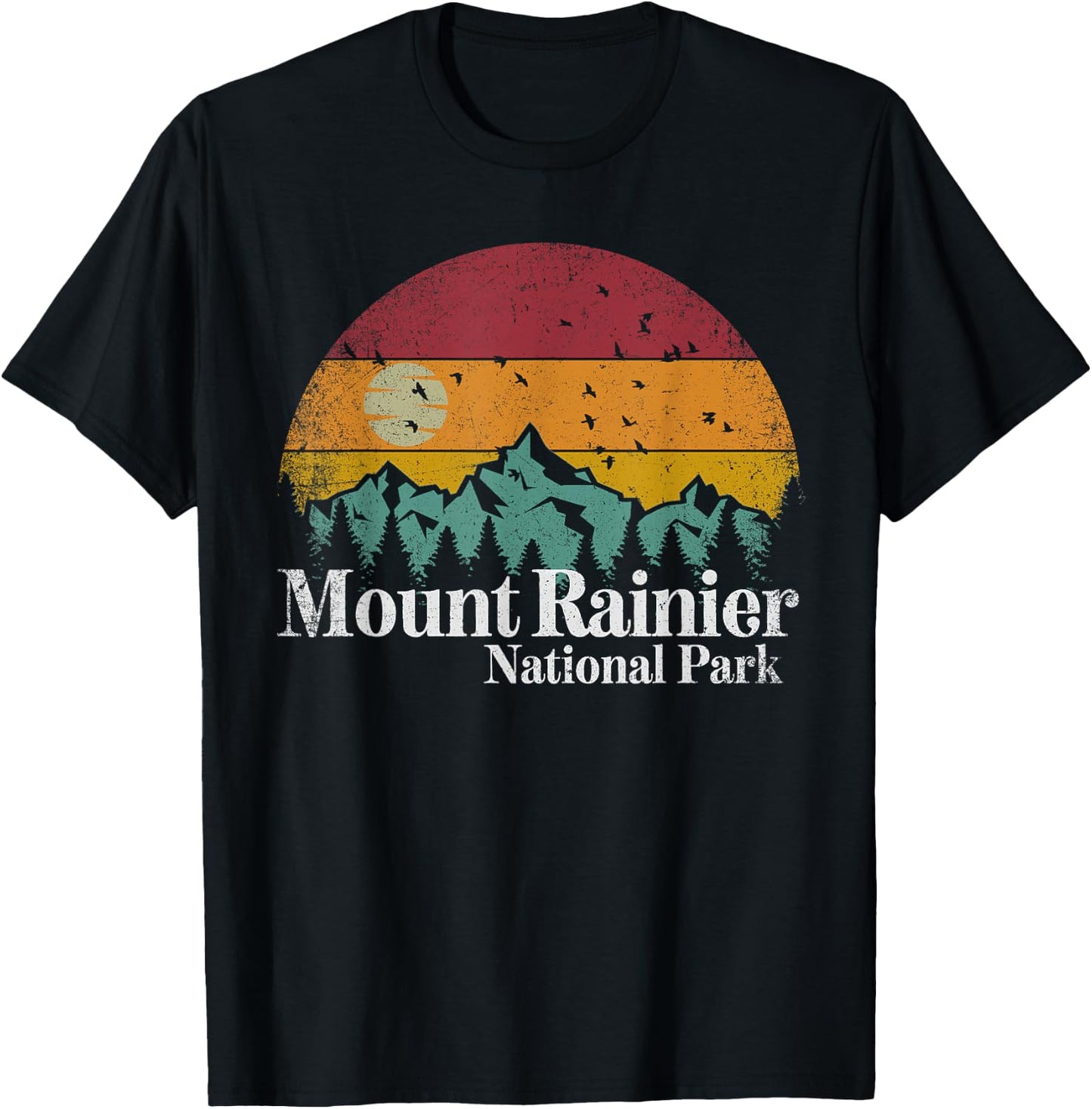 Mt Mount Rainier National Park Retro Style Hiking Vintage T-Shirt - T-Shirt | Black