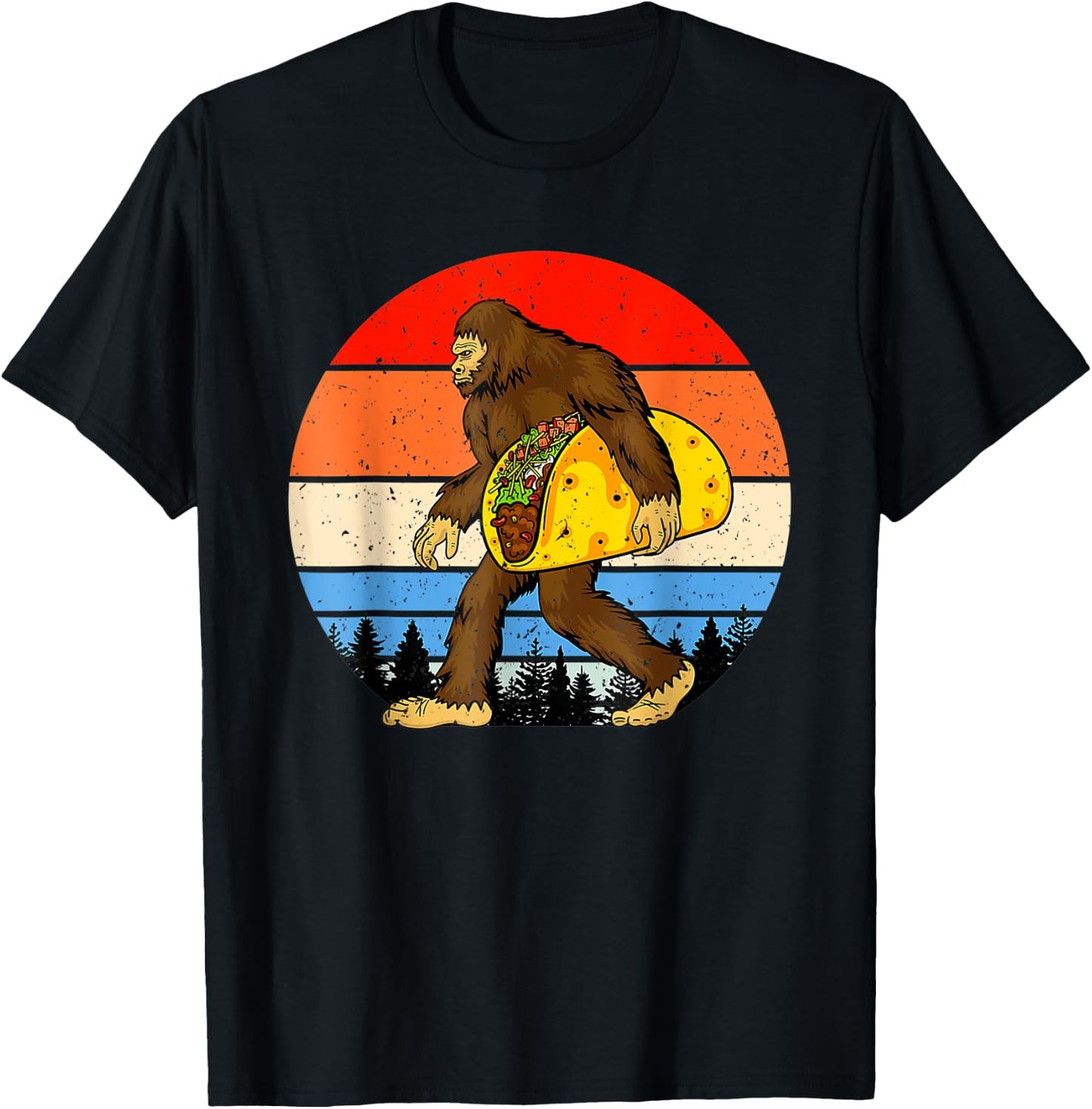 Funny Bigfoot Holding A Taco , Funny Taco Shirt, Taco T-Shirt - T-Shirt | Black