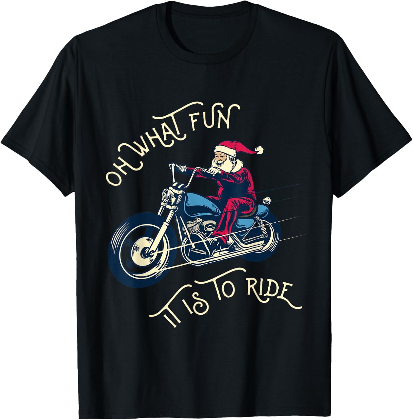Biker Santa Motorcycle Fan Merry Christmas Holiday Men Women T-Shirt - T-Shirt | Black