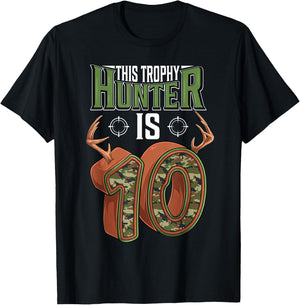 10 Year Old Hunting 10th Birthday Party Deer Hunter T-Shirt - T-Shirt | Black