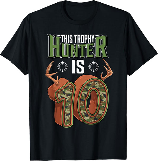10 Year Old Hunting 10th Birthday Party Deer Hunter T-Shirt - T-Shirt | Black