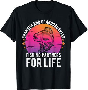 Grandpa and Granddaughter Fishing Partners For Life Fishing T-Shirt - T-Shirt | Black