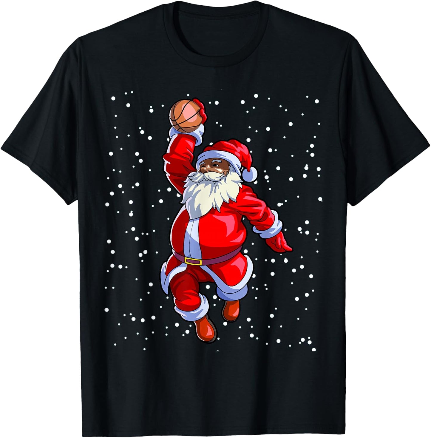 Black African American Santa Claus Basketball Afro Christmas T-Shirt - T-Shirt | Black