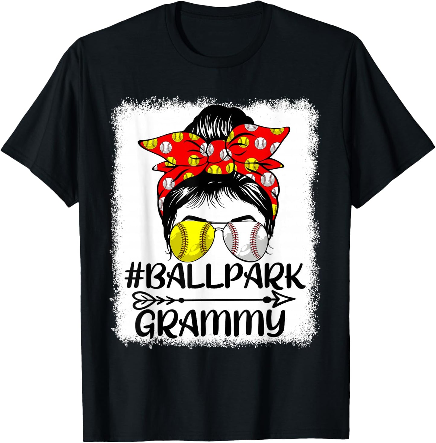 Messy Bun Hair BallPark Grammy Softball Baseball Mothers Day T-Shirt - T-Shirt | Black